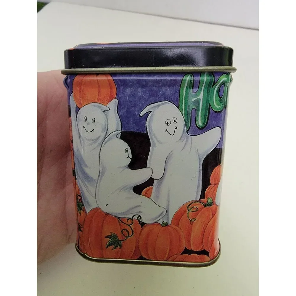 Vintage Tin With Lid Halloween‎ Candle Holiday Ghosts